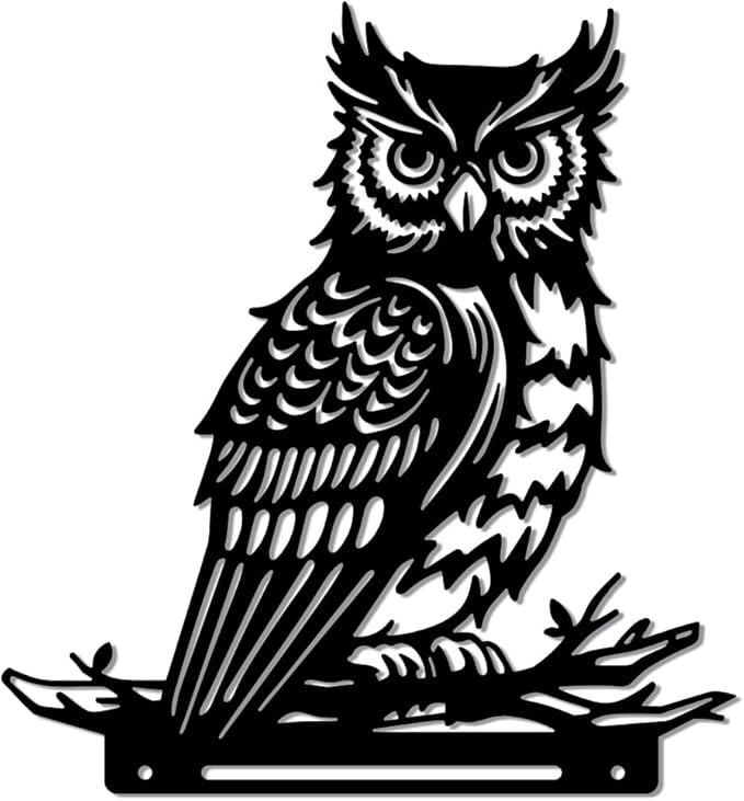 WADORN Owl Metal Garden Yard Art Decor, Bird on Branch Iron Decorative Garden Stakes Wild Animal Black Silhouette Outdoor Fence Decor for Tree Wall Ornaments Yard Art Outdoor Decor Garden Decor