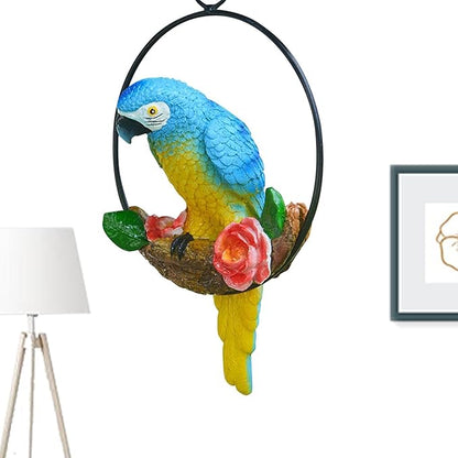 Hanging Parrot Statue Outdoor,Parrot Sculpture Decor for Outdoor Decor, Bird Decoration with Iron, Parrot Statue for Tree Lawn Garden Porch, Landscape Ornament