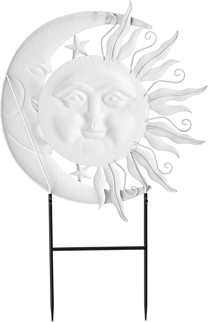 Glitzhome 36.25" H Metal Sun and Moon Garden Stake Decor, Rustic Sun and Moon Yard Art or Antique Wall Decor Outdoor Decorative Garden Decor