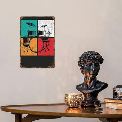 Vintage Tin Metal Funny Wall Decor Signs Drummer Coffee for Home,Garden,Patio,Office,Kitchen,8x12 Inches Retro Room Decorations
