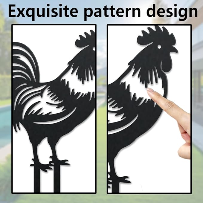 WADORN Chicken Metal Outdoor Statues Silhouette, Rooster Chicks Metal Decorative Garden Stakes Cute Rooster Silhouette Ornament Gift Animal Outdoor Decoration for Garden Backyard Patio Lawn Outdoor