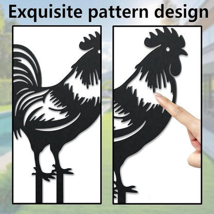 WADORN Chicken Metal Outdoor Statues Silhouette, Rooster Chicks Metal Decorative Garden Stakes Cute Rooster Silhouette Ornament Gift Animal Outdoor Decoration for Garden Backyard Patio Lawn Outdoor