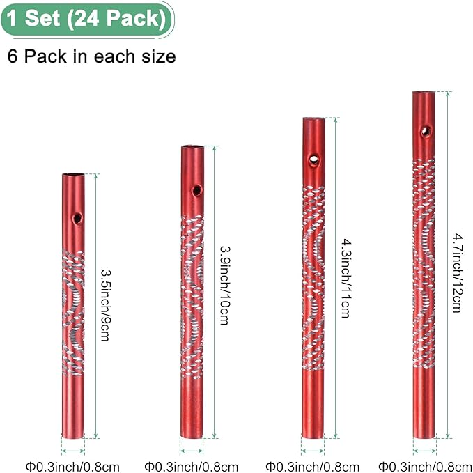 M METERXITY 24-Pack Wind Chime Tubes, 4 Sizes Aluminum Metal Wind Bell Empty Tubes for Outside/Adults Arts and Crafts/DIY [Red]