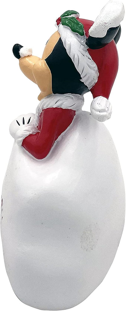 Disney Mickey Mouse Winter Wishes Glittery Snow Scene Christmas Outdoor Garden Statue, 5 inches Tall, Officially Licensed Disney Product