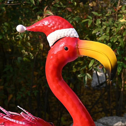 Garden Decor Christmas Flamingo Yard Art Decor Large Metal Flamingo Statues for Outdoor Indoor Decorations, Outside Patio, Pool, Lawn