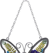 Laraine Butterfly Suncatcher with Pressed Colourful Flower Wings Mom Mother's Day Butterfly Glass Wind Chime Ornament Charm with Metal Heart Gifts for Mom Grandma Birthday (Purple Grandma)