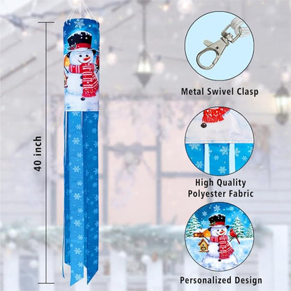 Winter Snowman Windsock 40 Inch Christmas Happy New Year Durable Outdoor Hanging Decoration for Yard Garden Patio Home Decor