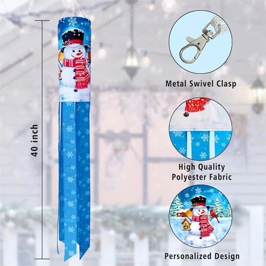 Winter Snowman Windsock 40 Inch Christmas Happy New Year Durable Outdoor Hanging Decoration for Yard Garden Patio Home Decor