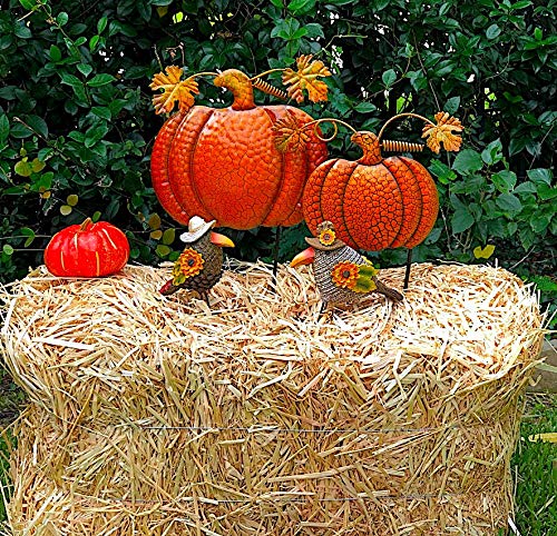 Garden Stakes Thanksgiving Fall Harvest Halloween Outdoor Metal Decor Orange Pumpkins 143&122 (Set of 2) 14.5"&11.5"