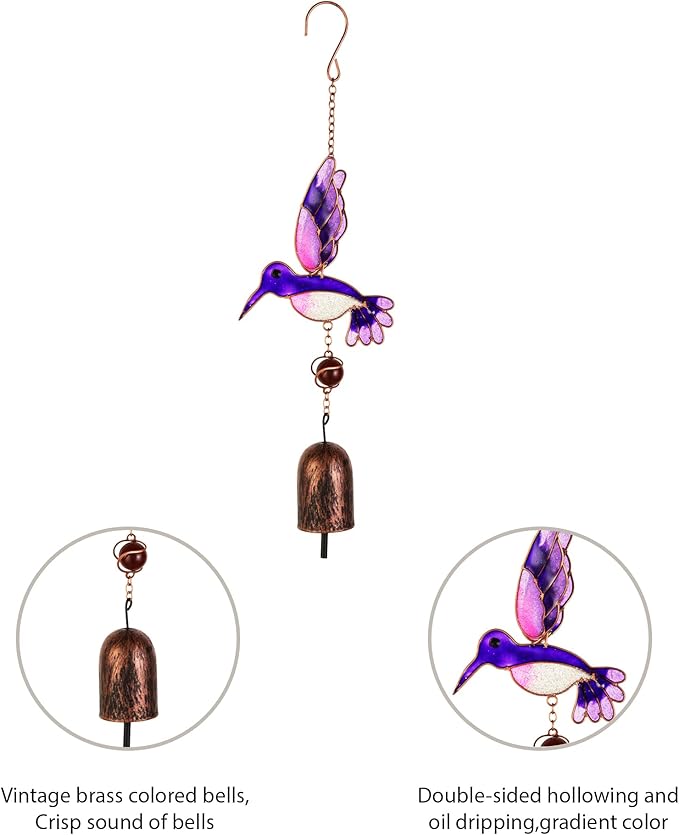 Wind Chimes Outdoor Hummingbird Metal Pendant Windchimes Decor with Hook for Outside Home Patio Garden Decoration Gifts for Mom Grandma Sisters