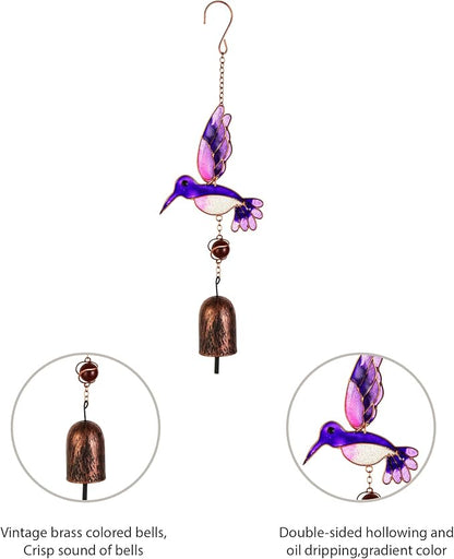 Wind Chimes Outdoor Hummingbird Metal Pendant Windchimes Decor with Hook for Outside Home Patio Garden Decoration Gifts for Mom Grandma Sisters