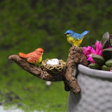 Birds Perched on Branches Flower Pot Hugger Figurines Mini Resin Birds Fish Tank Hanging Decoration Aquarium Ornament for Bonsai Planter Terrarium Garden Decor (Bird)
