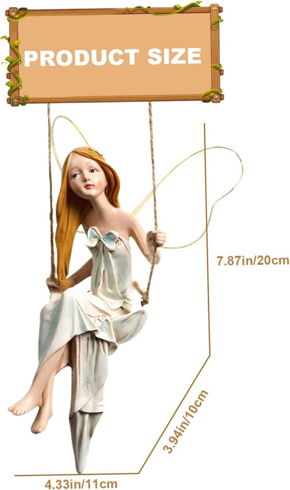 Fairy Garden Swing Fairyland Fantasy Winged Hanging Angel Statue 8In Resin Vivid Decorative Garden Statue for Home Office Yard