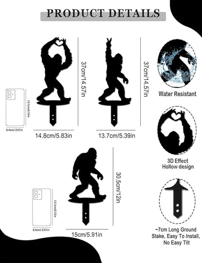 3 Pack Metal Big Foot Sasquatch Gifts, Weather-Proof Bigfoot Garden Decor Silhouette Sculptures & Statues Stakes Sign Art for Outdoor Lawn, Patio, Flower Beds, Ideal Gardening & Country Gifts