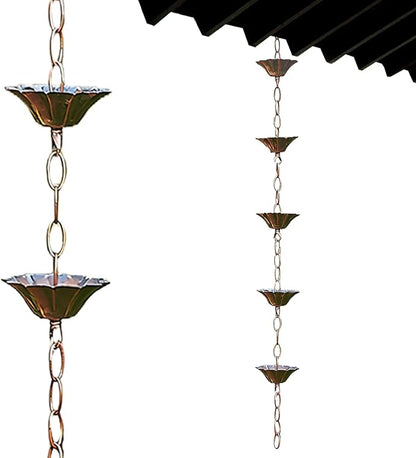 rain Chains for gutters Rain Chain Copper Imitation Chains for Gutters 3.3ft with 5 Cups Easy to Install Catcher for Outside Courtyards Replacement Style 1