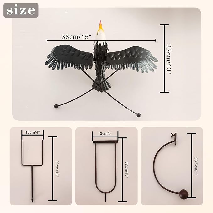 Metal Owl Garden Stake Decor, Owl Garden Rocker Outdoor Metal Owl Sculpture, Kinetic Owl Decorative Garden Stakes for Outdoor Garden Lawn Yard (Eagle)