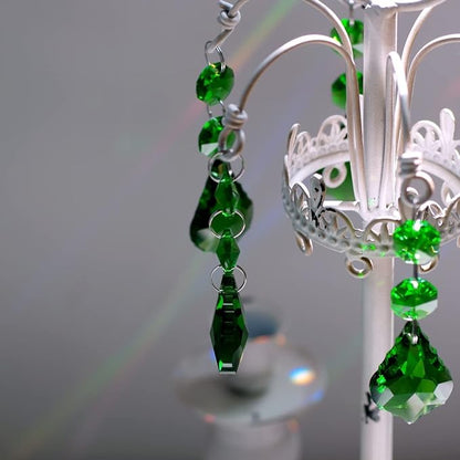 20pcs Crystal Maple Leaf Chandelier Prisms Replacement Pendant Connected Glass Octagon Beads Chain for Chandelier Christmas Decoration 38mm (Mid Green)