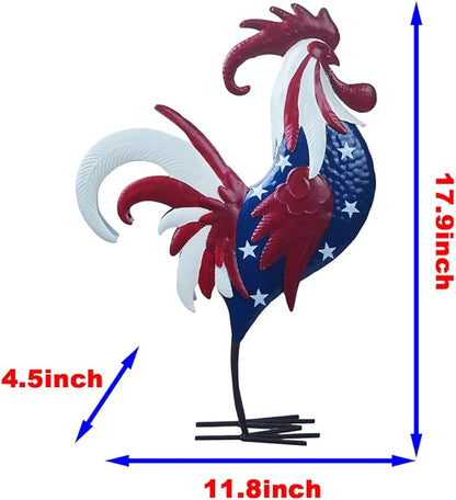 Metal Rooster Statues Waterproof Chicken Sculpture Metal Garden Deco Outdoor Yard Ornament for Patio Lawn Backyard