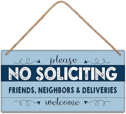 SCAZOMV Please No Soliciting Friends Neighbors Deliveries Welcome Thank You Funny Rustic Wood Front Door Sign Vintage Outdoor Wall Art Hanging Plaque Porch Yard Home Farmhouse Decor 10''x 5''