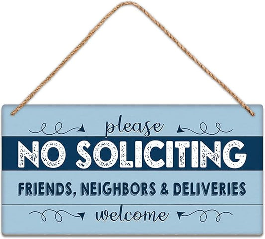 SCAZOMV Please No Soliciting Friends Neighbors Deliveries Welcome Thank You Funny Rustic Wood Front Door Sign Vintage Outdoor Wall Art Hanging Plaque Porch Yard Home Farmhouse Decor 10''x 5''