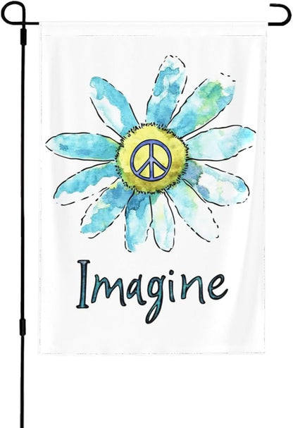 Imagine Flowers Hippie Peace Garden Flags 12×18 Inch Double Sided Decorative Yard Banner Seasonal Flag for Outdoor Outside Decor