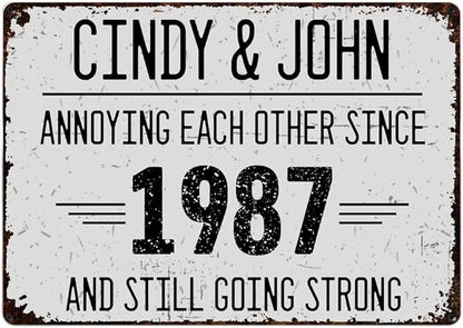 Annoying Each Other Since And Still Going Strong Personalized Metal Sign, Custom Anniversary Couple Metal Sign with Name, Annoying Each Other Metal Garden Sign for Couples, Gifts for Husband Wife