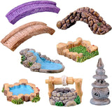 MAOMIA 8 Pcs Mini Lighthouse Water Well Bridge Figurines Miniature Gardening Pool Lawn Running Water Terrarium Stone Bridge Figurine Micro Landscape Indoors Outdoors Decorative Accessory