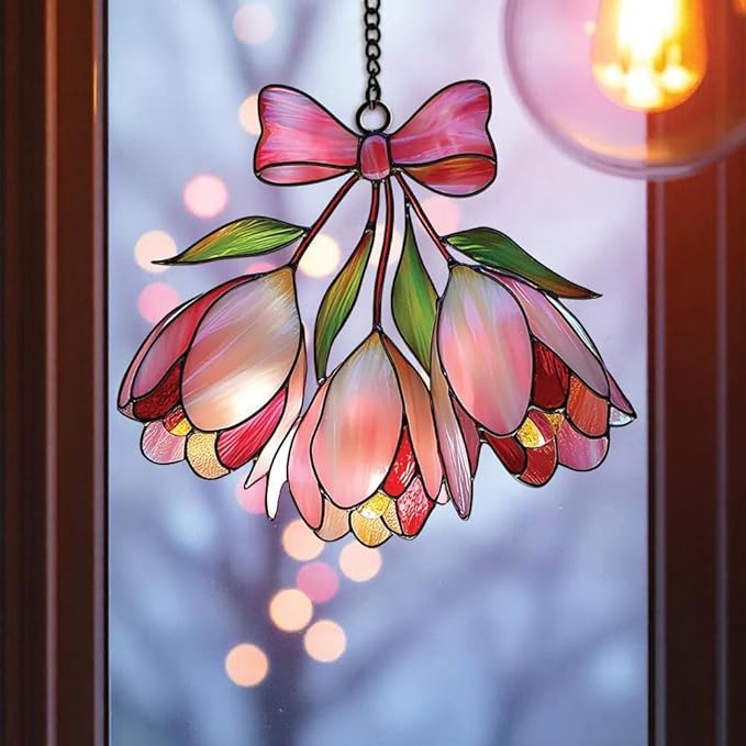 Tulip Acrylic Suncatcher Birth Flower Faux Stained Window Hanging Perfect Birthday for Her Room Decor Suncatchers Indoor Window Suncatchers Windows Outdoor
