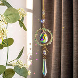 Crystal Suncatchers Window Hanging Wind Chime Natural Fluorite Amethyst Pendant Ornament,for Home, Garden Tree Plants, and Meditation Decor (Green)