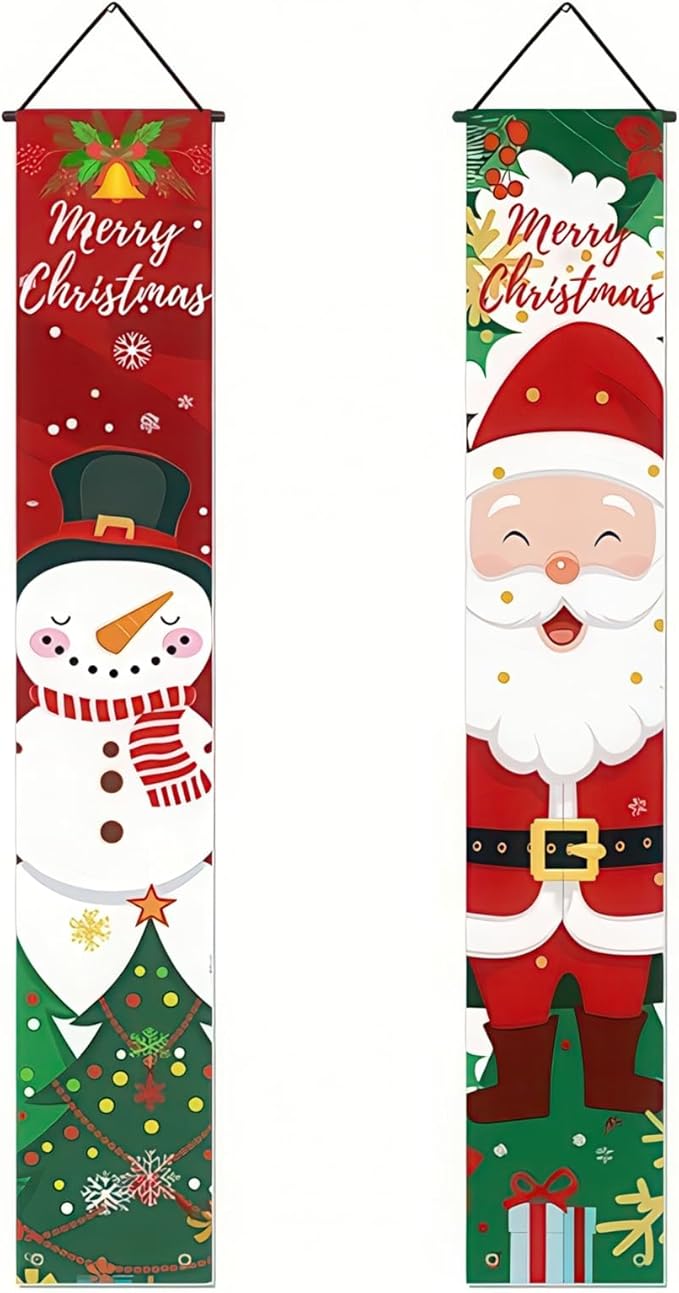 BlissYard Christmas Porch Banner Set 78×12 Inch Santa and Snowman Door Banner Xmas Hanging Sign Outdoor Christmas Decorations Xmas Front Door Welcome Banner Winter Yard Wall Decor for Home Garden Party Supplies