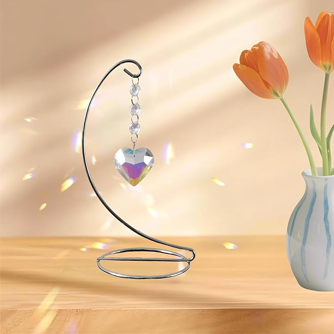 Sun Catchers,Crystal Suncatcher with Stand Chain Pendant Ornaments Hanging Crystals Prism Rainbow Maker for Windows Indoor Outdoor Home Decoration,Birthday Christmas for Women Girl