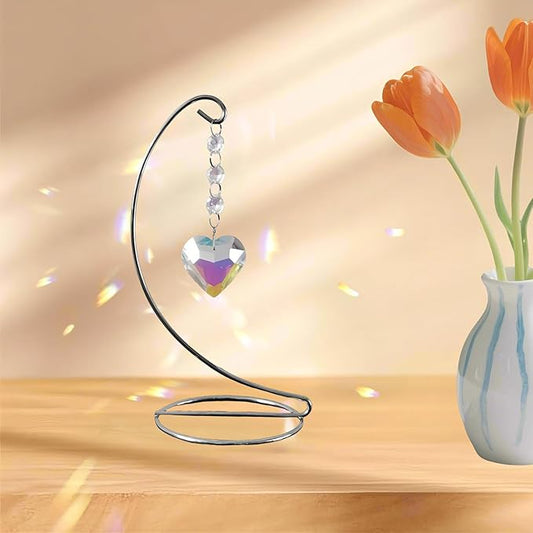Sun Catchers,Crystal Suncatcher with Stand Chain Pendant Ornaments Hanging Crystals Prism Rainbow Maker for Windows Indoor Outdoor Home Decoration,Birthday Christmas for Women Girl