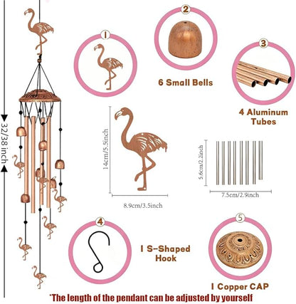INFUNLY Flamingo Wind Chimes for Outside Flamingos Metal Wind Chime Aluminum Windchime Tubes Animals Memorial Wind-Bell Music Windchimes with Bells for Yard Garden Decor Housewarming Birthday Gift