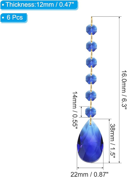 PATIKIL Teardrop Crystal Chandelier Pendants Beads, 6 Pack 160mm Length 38mm Chandelier Prisms Parts Ornaments Hanging Beads for DIY Arts Crafts Decoration, Dark Blue