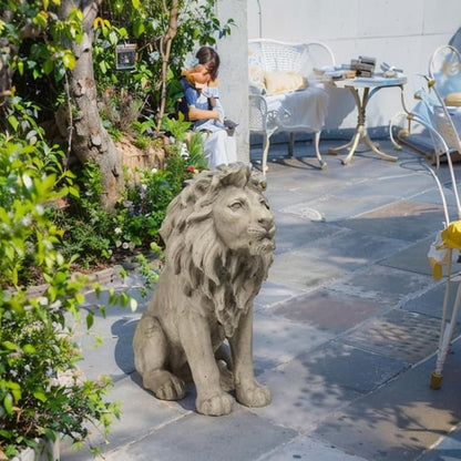 Garden Outdoor Statues Lion Statue – 20Inch Garden Decor Statue Antique Lion Stone with Long Hair Outdoor Indoor Figurine Gift Decoration for Home Décor Patio Yard 20 * 9.5 * 19.5 inch