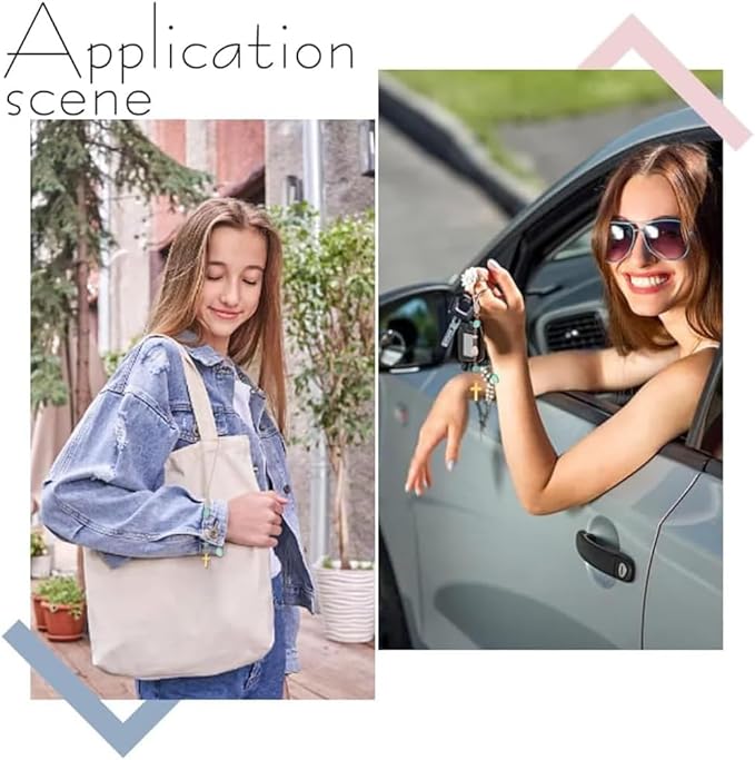 Cross Hanging Car Mirror Ornament Amazonite and Crystal Bead Charm Suncatcher Car Mirror Pendant Accessories Good Luck Keychain for Bag Window Cars Door Garden Balcony Home Decoration