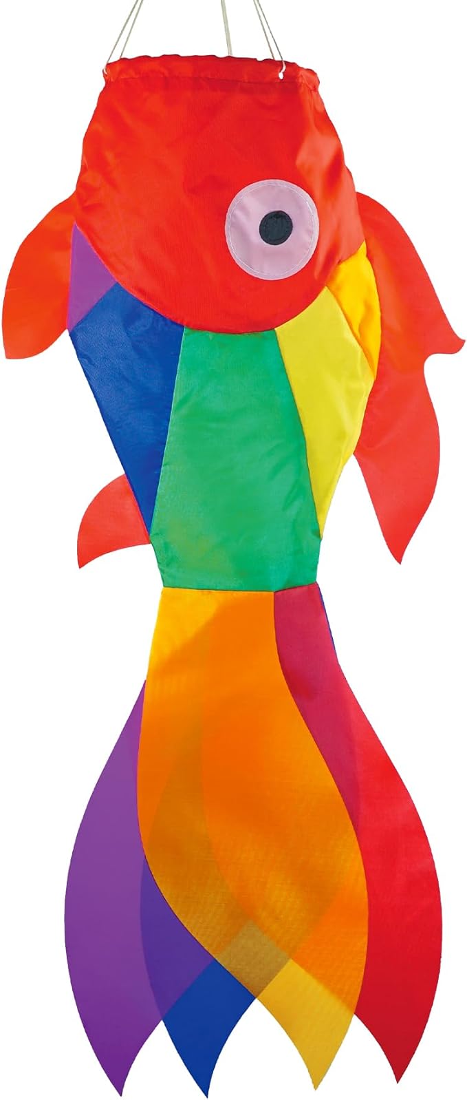 In the Breeze 5208 — 30-inch Rainbow Damsel Fish Windsock —Large and Colorful Fishsock with Applique Design