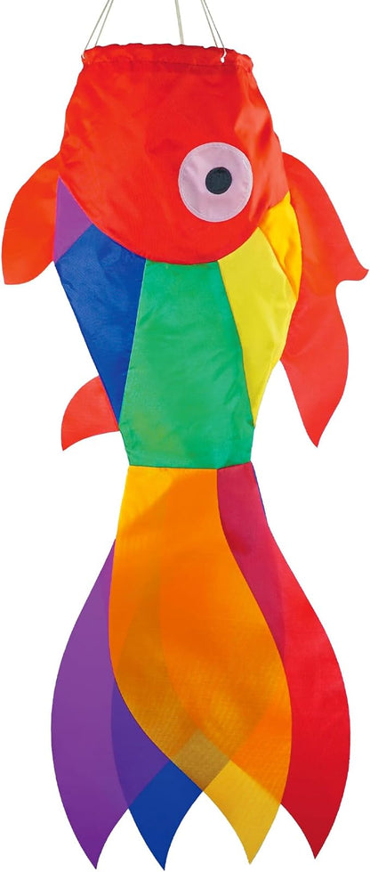 In the Breeze 5208 — 30-inch Rainbow Damsel Fish Windsock —Large and Colorful Fishsock with Applique Design