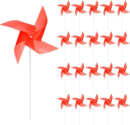 HARFINGTON 50pcs Windmills for The Yard Garden 15.7" x 9.1" 4 Leaves Pinwheels Wind Mills Spinners Windproof Waterproof Bird Devices with Stakes for Patio Decor, Red