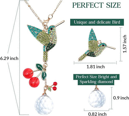 Crystal Hummingbird Sun Catcher with Rhinestones – Sparkling Prism Hanging Ornament for Window, Garden & Car Mirror, Cherry Crystal Décor and Gift for Women, Mom & Bird Lovers