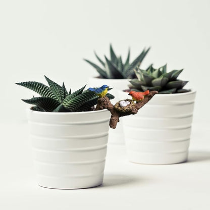 2Pcs Mini Brid Figurines Plant Pot Hang Decor Resin Bird's Nest Sculpture Decoration for Succulent Cactus Pots
