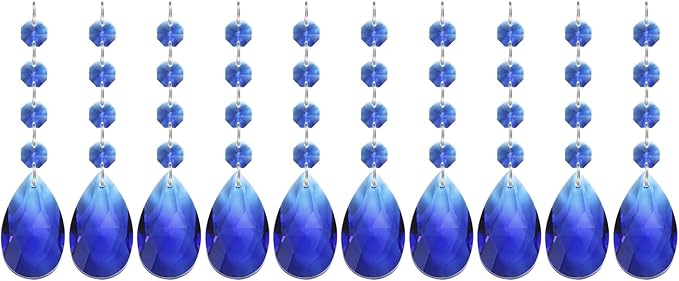 PATIKIL Teardrop Crystal Chandelier Pendants Beads, 10 Pack 125mm Length 38mm Chandelier Prisms Parts Ornaments Hanging Beads for DIY Arts Crafts Decoration, Dark Blue
