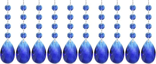 PATIKIL Teardrop Crystal Chandelier Pendants Beads, 10 Pack 125mm Length 38mm Chandelier Prisms Parts Ornaments Hanging Beads for DIY Arts Crafts Decoration, Dark Blue
