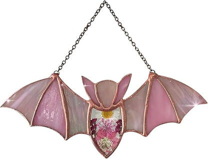Colorful Acrylic Bat Decoration Window Hanging Suncatcher, Stunning Hanging Window Panels for Halloween Decoration, Acrylic Window Wall Art Decor for Living Room, Home, Office, Kitchen (Pink)