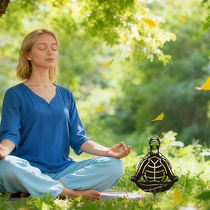 WADORN Meditation Turtle Metal Decorative Garden Stakes, Black Sea Turtle Meditating Outdoor Statues Silhouette Turtles Yoga Lover Gifts Stakes Ornaments for Yard Art Garden Patio Backyard Lawn Decor