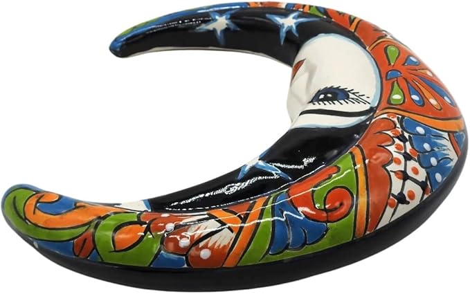 Wall Moon Small Hand Painted Indoor Outdoor Multi Colored Figure Glazed