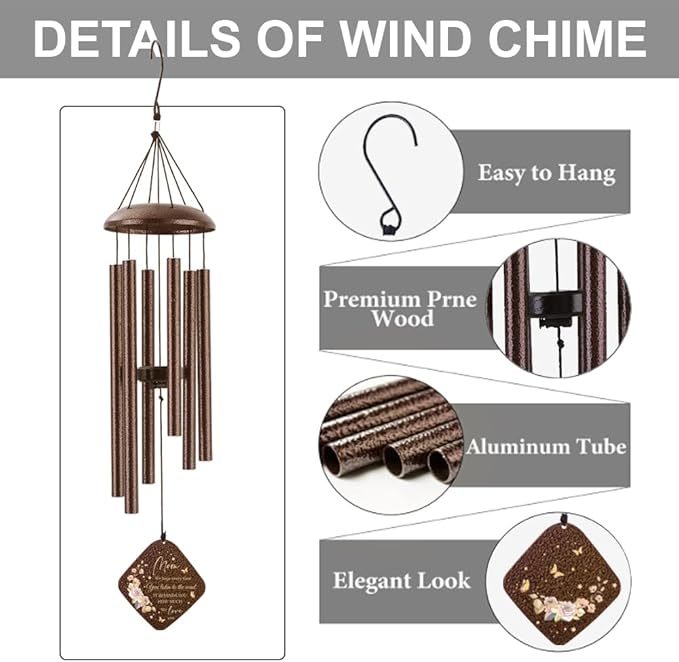 Gifts for Mom, Moms Wind Chimes, Christmas Best Gift for Mom, Mother Birthday Gift from Daughter Son, Love Reminder Gifts for Birthday Thanksgiving Mother's Day，32in