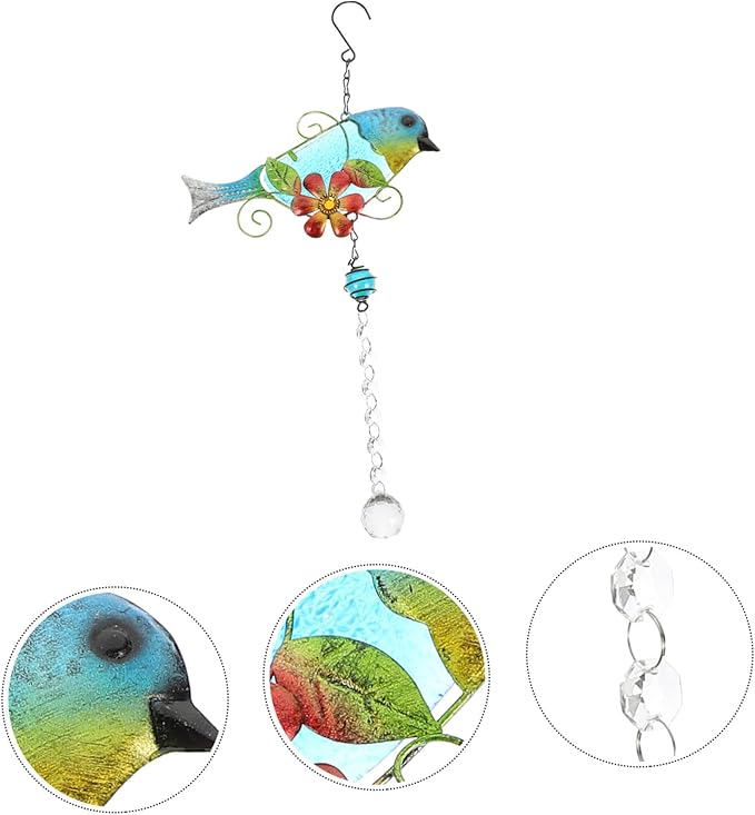 Glass Bird Statue Hanging Pendant Creative Songbird Sculpture with Lifelike Crystal Design Iron Garden Decor for Outdoor and Patio Decoration