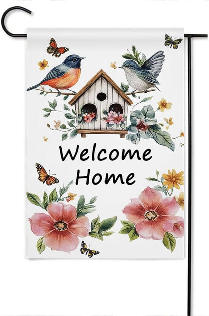 Gkyygk Welcome Garden Flag Home Bird House Flower Butterfly Banners Double Sided 12x18 Inches Farmhouse Holiday Outside Decorations Burlap Yard Flag