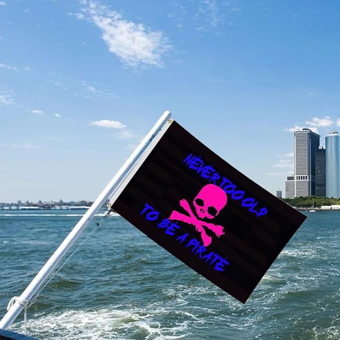 To Be A Pirate 3D Boat Flag 12X18Inch, Pink Skull Never Too Old Flags, Double-Sided 3Ply, Funny Meme Flags, Men Women Banner, Fade Proof Vivid Color, Double Stitched with 2 Brass Grommets, Bar Garden Street Decoration, GYM, Office Decor,Indoor Outdoor ...